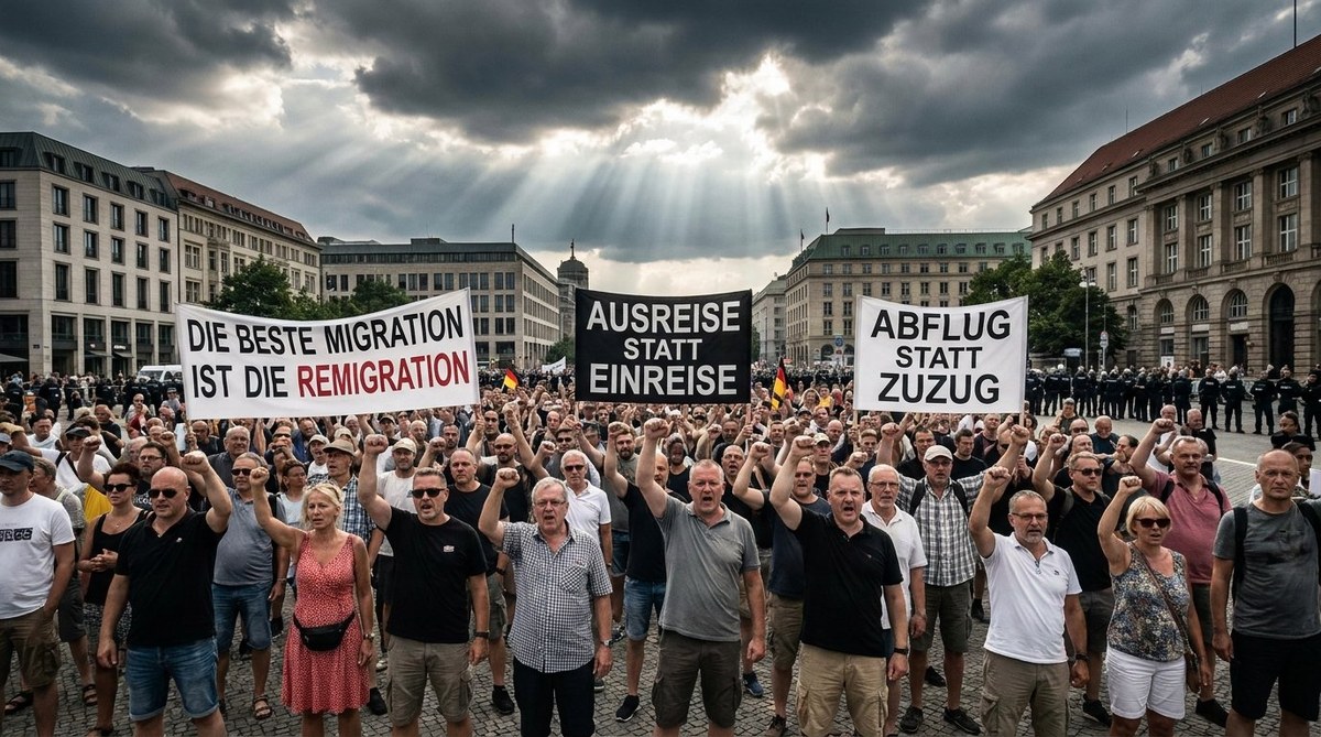 Generierte Grafik zum Essay „Wer darf, wer soll bleiben, und wer muss gehen“